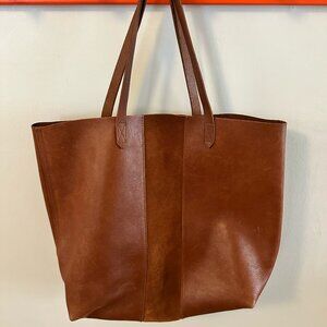 Madewell Cognac Suede Stripe Transport Leather Tote Bag Purse